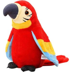 Talking Macaw Parrot Repeat What You Say Stuffed Animal Plush Toy Electronic Record Animated Bird Shake Wings Speaking Parrot Pet Plush Interactive Toys for Kids Boys Girls Christmas Birthday Gift (Red)