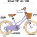 KEANO Girls Bike for 2-12 Years Old Toddlers and Kids, 12" 14" 16" 18“ Retro Style Kids Bike with Basket & Training Wheels, 20 Inch Kids' Bicycle with Kickstand, Purple, 16 Inch With Training Wheels