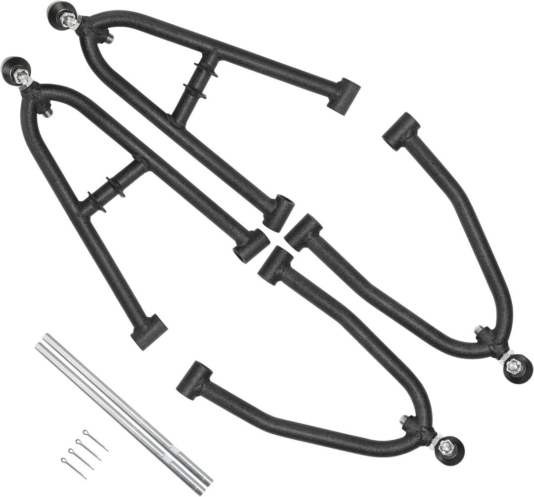 Front Upper & Lower A-Arms Kit +3" for 2003–2004 Suzuki LTZ400, 2003–2004 Kawasaki KFX400, Adjustable Camber & Toe, Heavy Duty Wide Suspension Arms Wrinkle Black
