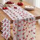 4 Pcs Cherry Table Runners 29 x 70 Inch Glitter Cherry Tulle Lace Table Runner for Birthday Party Baby Shower Wedding Summer Home Kitchen Decor