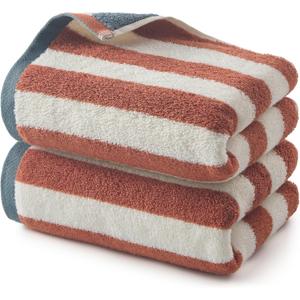 REDKISS Brown Striped Hand Towels for Bathroom, Kitchen Decor, Guest Use, Ultra Soft and Highly Absorbent for Kids Adults, 100% Cotton, 12” x 28”, 2 Pack
