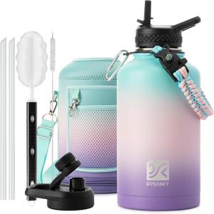 DYSANKY Insulated Water Bottle | Thickened Stainless Steel Vacuum Metal | Portable Sports Half Gallon Large Water Jug for Gym and Hiking with Straw, Carrier Bag, Handle Strap | BPA-Free 64 oz