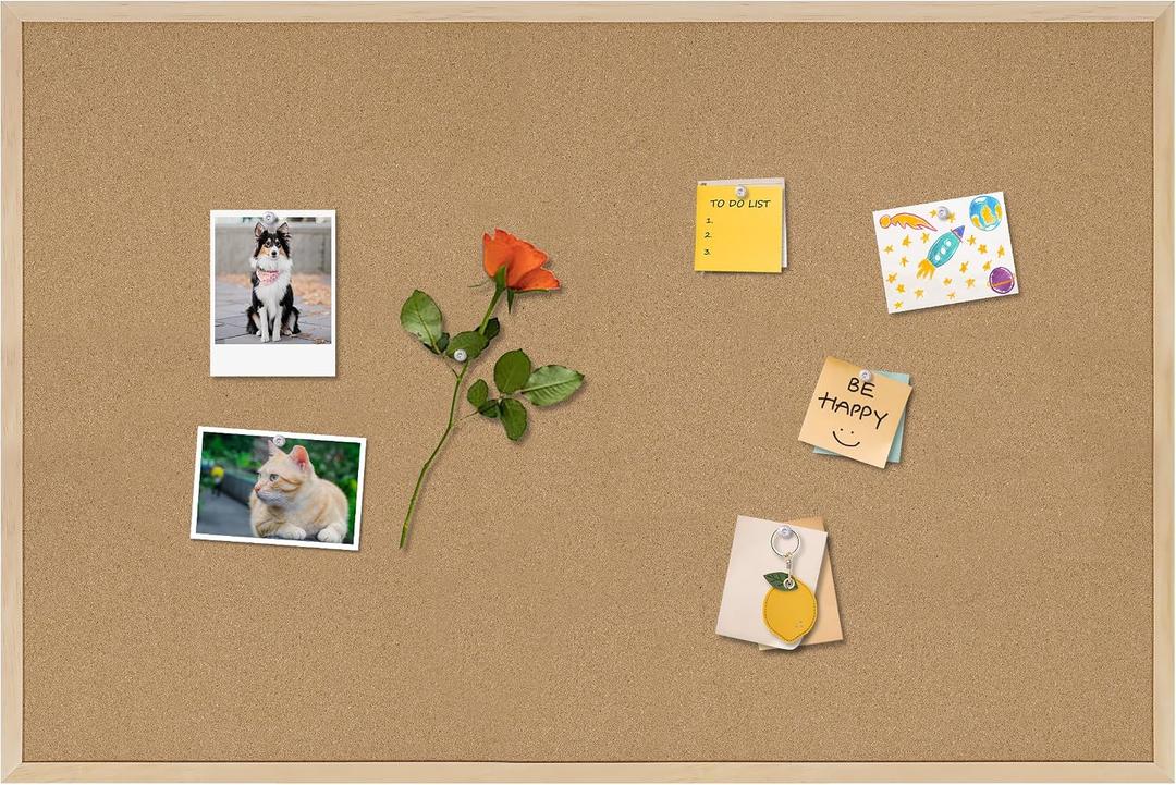 DAHAPYBOO 36x24 Cork Board for Office with Pin Oak Wood Boards
