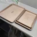 HONGBAKE Baking Sheet Pan Set of 3, Cookie Sheets for Oven, Nonstick Half/Quarter/Jelly Roll Pans with Diamond Texture Pattern, 0.8mm Thick Heavy Duty Cookie Tray, Champagne Gold