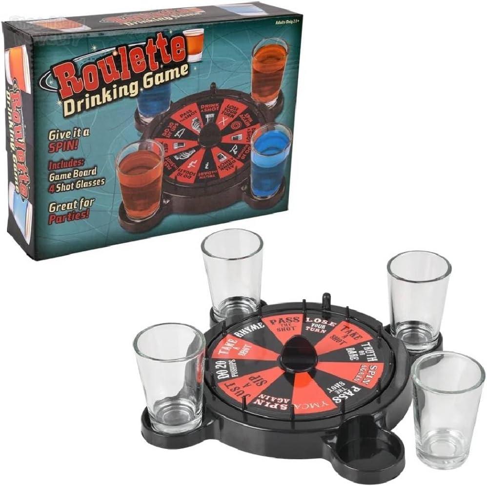 6.5 Inch Spinning Drinking Game  Includes 4 Glasses and Spinner - 1 Set