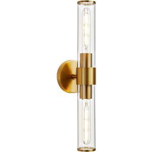 Gold Wall Sconce, Bathroom Light Fixtures in Clear Glass Indoor Wall Sconces, Modern Sconce Wall Lighting Up and Down Vanity Lights Fixtures for Bathroom,Living Room - Bulb Not Included