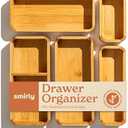 SMIRLY 5-Piece Bamboo Kitchen Drawer Organizer Set for Large and Small Utensils, Multi-use Storage Box - Bathroom, Nightstand, Jewelry, Cutlery, Knife, Spice, Towel, Junk Drawer Tray