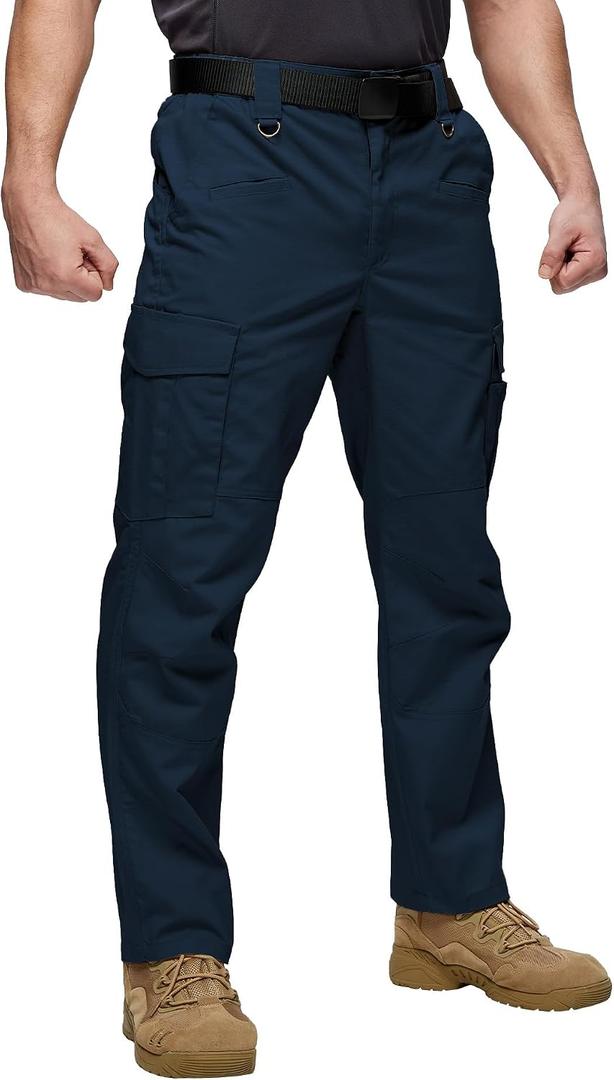 SWISSWELL Mens Tactical Cargo Pants Water Resistant Ripstop Lightweight Hiking Work Pants with 8 Pockets Elastic Waistband (Blue, XL)