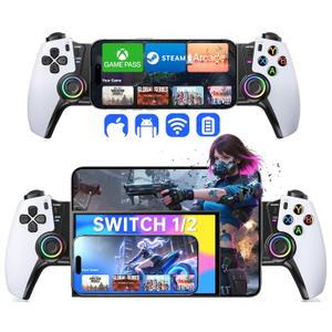 Mobile Gaming Controller for iPhone 15/16 Series/Android/Switch 2/Switch/OLED/iPad Mini, Wireless Phone Controller with Hall Joysticks/Hall Triggers/LED, Support Xbox Cloud, Steam Link, Call of Duty