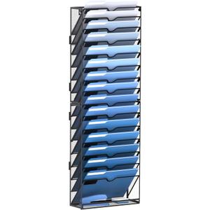 DALTACK Wall File Holder 16 Tier Hanging Wall File Organizer, for Papers Mails Folders Clipboard Magazine Organization for Office Home School Classroom, Mesh Metal, Assembly Needed, Black