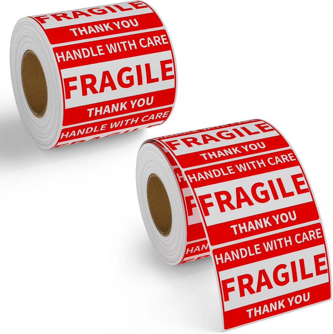 2" x 3" Handle with Care Fragile Stickers for Shipping and Moving, 500 Labels per Roll, Permanent Adhesive Fragile Labels - 2 Rolls