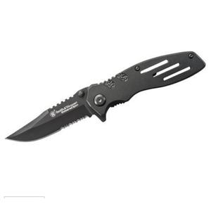 Smith & Wesson Extreme Ops Folding Knife 3.1" Black Combo Clip Point Blade, Black Aluminum Handles, Liner Lock - SWA24S