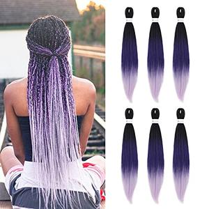 Pre-Stretched Braiding Hair Ombre Purple Braiding Hair Extensions 26 Inch 4 packs Hot Water Setting Professional Soft Yaki Synthetic Crochet Braids（Ombre Purple）
