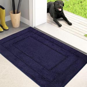 PURRUGS Dirt Trapper Door Mat 24" x 35.5", Non-Slip/Skid Machine Washable Entryway Rug, Dog Doormat, Super Absorbent Welcome Mat for Muddy Wet Shoes and Paws, Navy Blue
