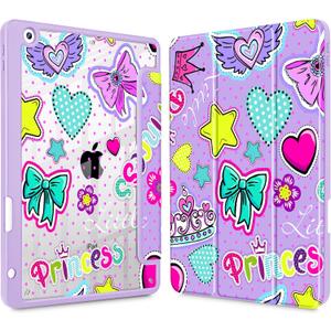 for iPad 9th Generation with Pencil Holder, iPad 8th/7th Gen Case 10.2-inch, [Built in Pencil Holder] Trifold Stand Auto Wake/Sleep Clear TPU Protection Back Cover, Girlis Pink Pattern