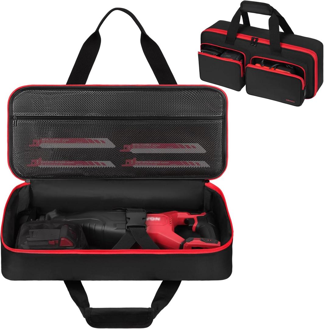 Carrying Case Compatible with Milwaukee M18 2821-20/2621-20/2722-20 Reciprocating Saw and DEWALT 20V/60V DCS380B/DCS382B/DCS389B, with Multiple Accessory Pockets for RYOBI PCL515B Reciprocating Saw (Red)