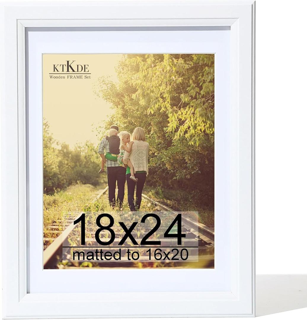 KTKDE 18x24 Poster Frame Real Glass,Picture Frame Display Pictures 16x20 with Mat or 18x24 Without Mat, Modern Style Wood Composite Frame,Gallery Wall Frame Wooden ，best gift
