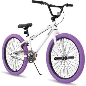 JOYSTAR 24" Kids Bike for 8-12Y BMX Bike 2 Pegs Purple Tires | Freestyle BMX Bikes 24inch for Boys Girls & Beginner Riders, 24" Kids' Bicycles