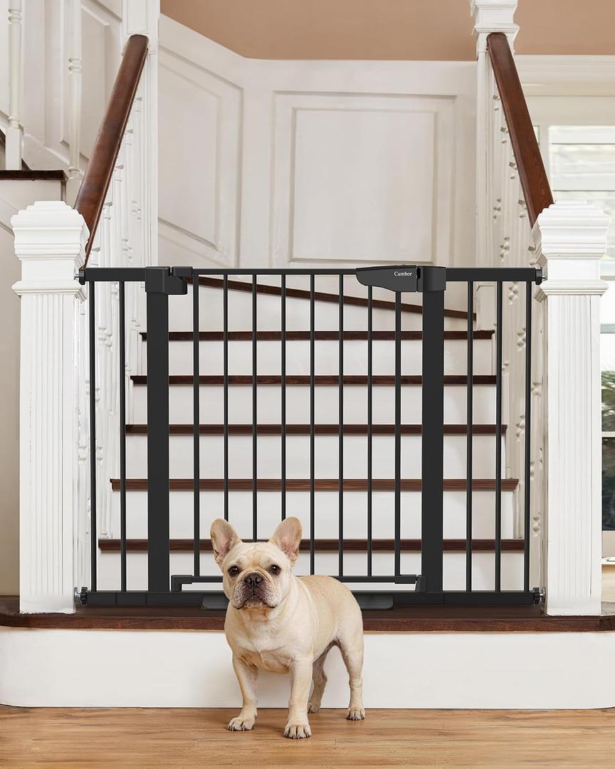 Cumbor 29.7-46" Baby Gate for Stairs, Mom's Choice Awards Winner-Auto Close Dog Gate for The House, Gifts for Mom, Easy Install Pressure Mounted Pet Gates for Doorways, Black