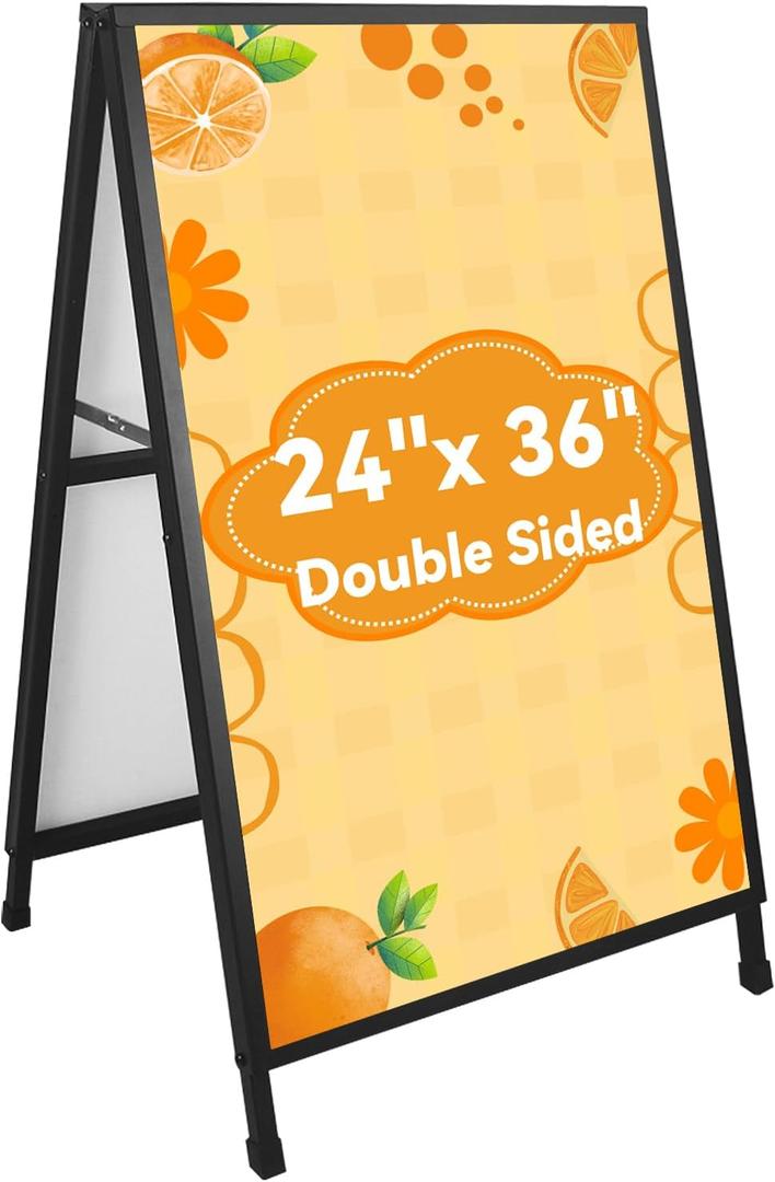 Heavy Duty Slide-in A Frame Sign Sidewalk Sign 24 x 36 inch Double-sided Folding Sandwich Board Steel Metal Pavement Sign(Frame Only)