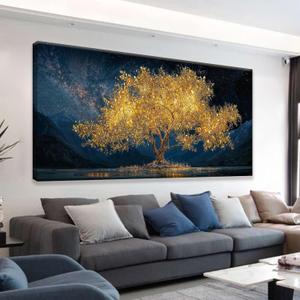 Tsomzxng Modern Canvas Wall Art Decor Print Paintings Gold Tree Of Life Landscape Painting Prints Abstract Wall Decor Picture For Bedroom Office Home Kitchen Artwork Ready To Hang 20"40"