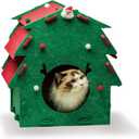 KAQJW Christmas Detachable Felt Cat Bed Condo Shelter House for Indoor Use - Easy to Assemble, Durable and Warm Funnest - Cozy Shelter with Built-in Scratching Board and Bonus Cat Toys