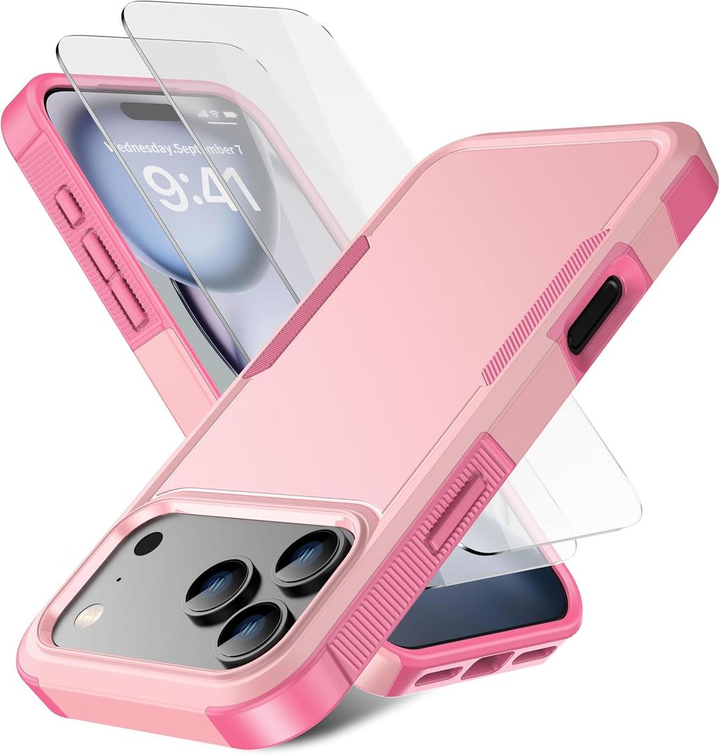 for iPhone 17 Pro Max Case [Shockproof] [Dropproof] [Heavy Duty Protection] [Pocket-Friendly] Slim & Tough Non-Slip Protective Phone Cover for iPhone 17 promax 6.9inch, Pink