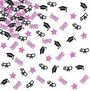 ShuanQ 120pcs Congrats Grad Confetti - Class of 2025 Graduation Party Sign - High School College Graduation Party Table Decoration Scatters - Black & Pink Glitter Glitter