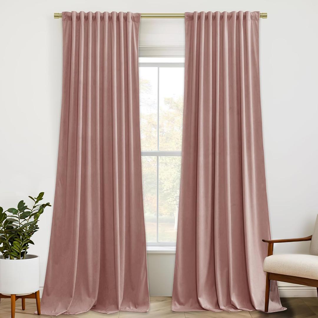 StangH Nursery Pink Velvet Curtains 108 inches Long, Privacy Room Darkening Window Drapes Elegant Home Decor for Birthday Party Backdrop/Girls Room, Dusty Pink, W52 x L108, 2 Panels