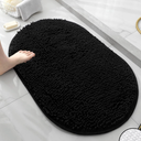 Oval Chenille Bathroom Rug, Ultra Soft Microfiber Shaggy Bath Mat, Machine Washable Thick Fluffy Carpet Rug, Non-Slip Water Absorbent Shower Mat for Bathroom, Shower (Black,16''24'')
