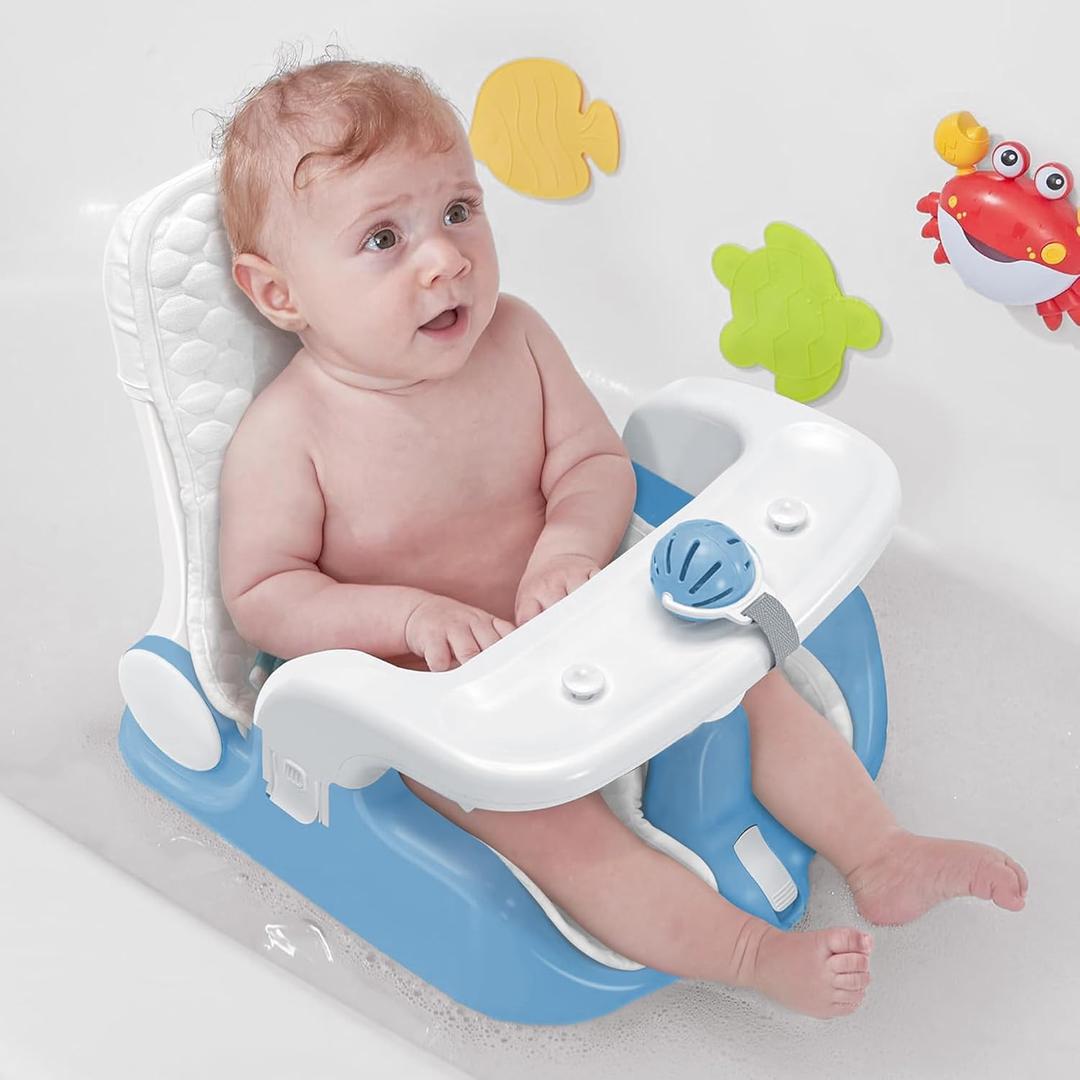 Baby Bath Seat with Sitting & Lying 2 Modes, 3-Speed Adjustment, Powerful Suction Cups, Infant Bathtub Chair with Washable Pillow, Folding and Hanging (Green Tea)
