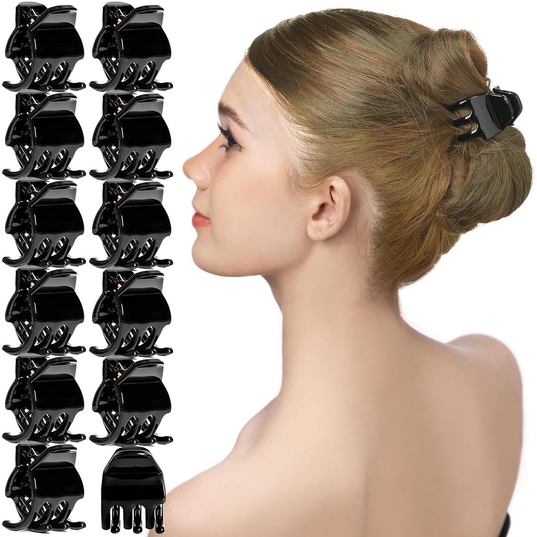 RC ROCHE ORNAMENT 12 Pcs Small Hair Clips for Women 1.3" Inch Thick or Thin Hair Jaw Clamps Secure Strong Hold No Slip, Medium Black
