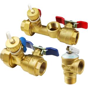 3/4 Inch Ips Isolator Tankless Water Heater Service Valve Kit With Pressure Relief Valve, Clean Brass, 3/4 Inch Service Installation Valve For Rheem,Rinai,Ecosmart,Navien,Noritz,Takagi,Bosch