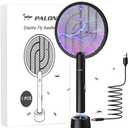 PALONE Electric Fly Swatter 4000V Bug Zapper Racket 2 in 1 Fly Swatter with 1200mAh Battery Rechargeable Mosquito Killer Lamp with 3 Layers Safety Mesh for Indoor and Outdoor (Black)