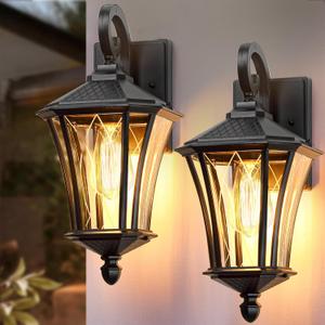 YSN 16'' Outdoor Wall Lights 2 Packs, Black Exterior Lighting Fixture Outdoor Sconce Lights, Waterproof Outside Lights for House with E26 Socket, Outdoor Lanterns for Porch, Garage, Farmhouse