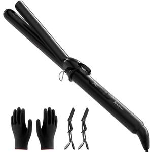 Curling Iron 1 Inch, Long Barrel Ceramic Hair Wand, Fast Heating Hair Curler with 12 Heat Settings with LED Display, Hair Curling Wand Styling and Lasting on All Hair Types, Dual Voltage for Travel
