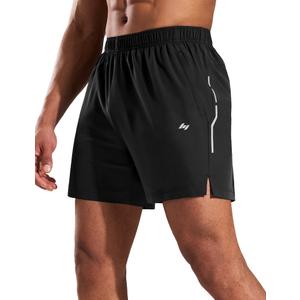 MIER Men's Black Running Shorts - 5 Inch Inseam Gym Athletic Stretch Shorts with 3 Pockets, Quick Dry, Lightweight, XXL