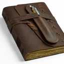 Leather Journal Notebook for Men & Women Daily Vintage Leather Bound Journal Travel Notebook 200 Deckle Lined Paper Diary Writing Journal Travelers Scrapbook Poetry Sketchbook Leather Gifts with Pen