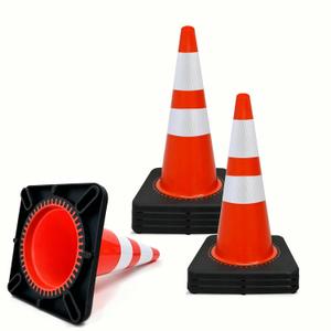 28 Inch Traffic Cones 8 Pack, Orange PVC Safety Cones with High-Visibility Reflective Collar, Reinforced Heavy Rubber Weighted Base Construction Cones for Road, Driveway, Parking & School