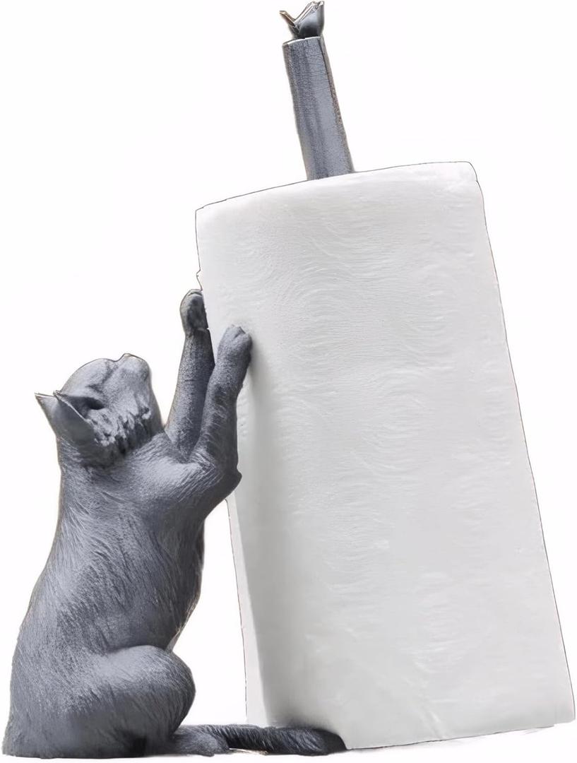 Resting Cat Paper Towel Holder Countertop Napkin Toilet Roll Stand for Kitchen (Silvery)