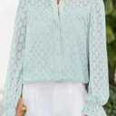 PRETTYGARDEN Women's Lace Long Sleeve Button Down Blouse (Blue), M