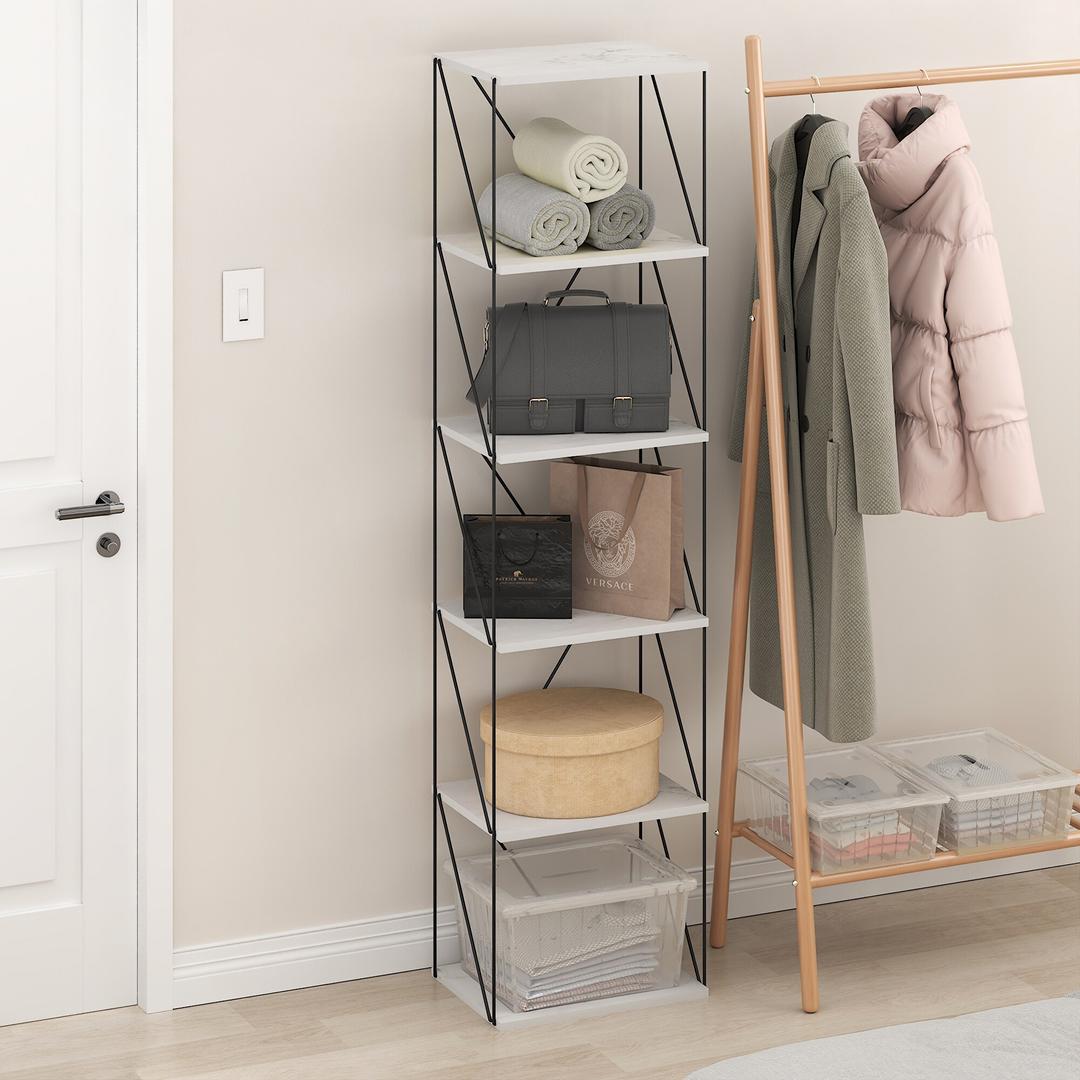 Furinno Rata 6-Tier Industrial Multipurpose Flat Base Shelf Display Rack with Metal Frame