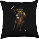 Cool Teddy Bear Playing Horse Polo Game Illustration Graphic Throw Pillow (18x18)