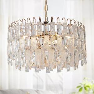 20" Modern Gold K9 Crystal Chandelier 9-Light 4 Tiers Crystal Lighting Fixture Luxury for Living Room Dining Room Bedroom Kitchen Foyer Entryway, E12