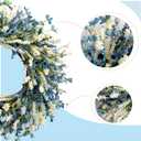 26 Inch Summer Spring Blue Ivory Lavender Flower Wreath for Front Door, Rustic and Farmhouse Wild Flowers Wreath for Inside and Outside, Coastal Blue Home Decorating