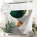 KOMLLEX Mid Century Boho Shower Curtain for Bathroom Decor Abstract Modern Sun Minimalist Aesthetic Arch Curve Leaves Geometric Neutral Fabric 12 Hooks Green 72Wx72H Shower Curtain with Snap-in Liner