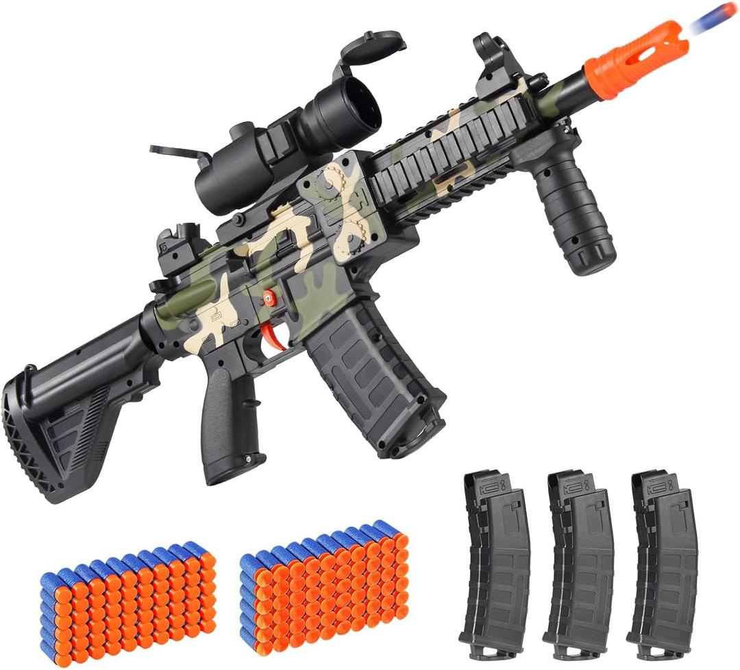 Realistic Toy Foam Blaster - Electric Sniper Rifle with Scope 120 Soft Bullets 3 Magazines, Automatic Dart for Boy Ages 8-12 Years Old, Indoor Outdoor Gifts for Adult Kid Christmas Birthday (Camouflage)