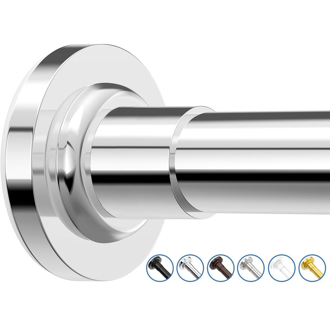 SUNALLY Shower Curtain Rod, Spring Tension Shower Rods Adjustable 32-61 Inch Stainless Steel Telescoping Curtain Rod for Bathroom or Windows, No Drilling, No Slip, No Rust, Chrome