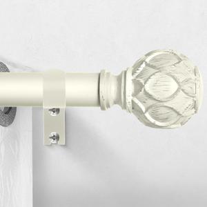 White Curtain Rods for Windows:Farmhouse Boho Decorative Curtain Rod for Bedroom Living Room,Heavy Duty Adjustable Rustic Drapery Rods with Vintage Coastal Texture Finials,Antique White 18-45"