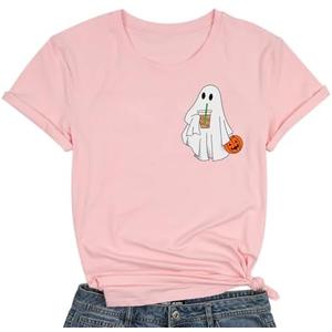 Ghost Drinking Coffee Halloween Shirt Women Fall Pumpkin Tshirt Coffee Lover Tee Casual Halloween Party Tee Tops L